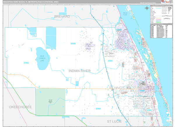 Sebastian-Vero Beach Metro Area Wall Map Premium Style